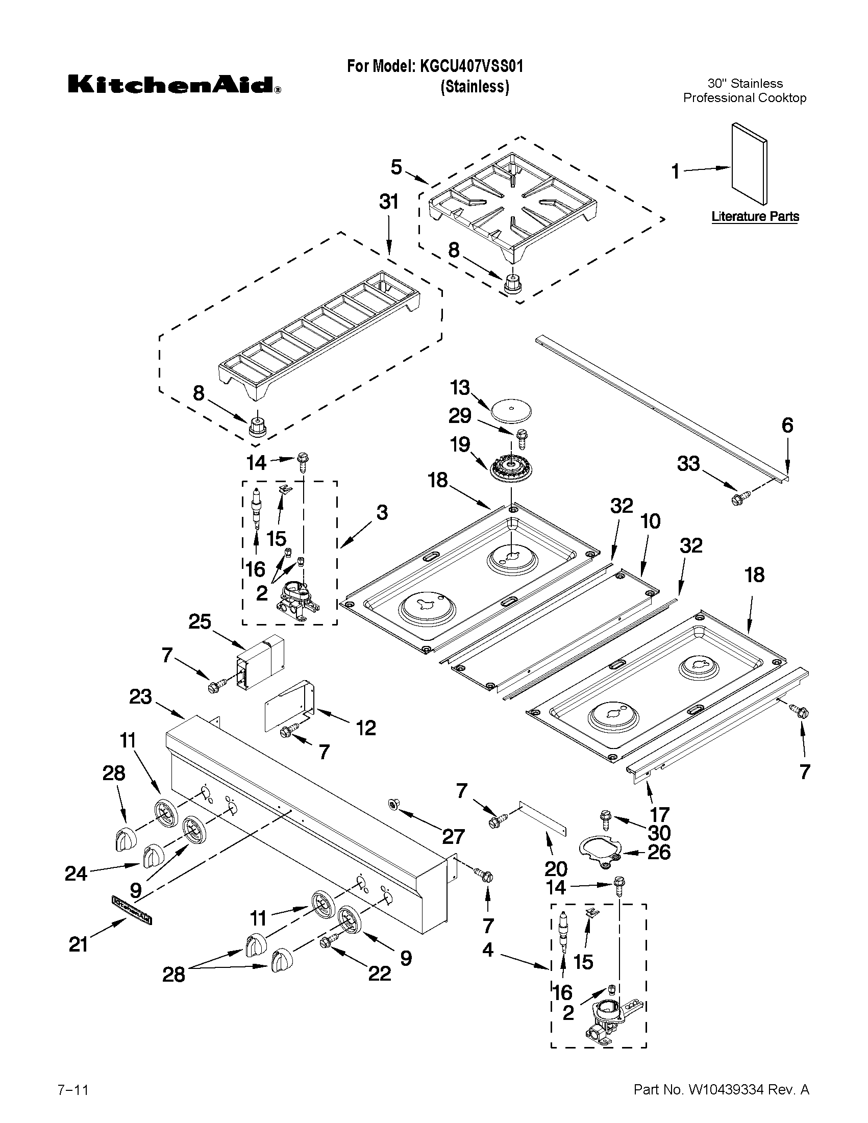 Cooktop, burner and grate parts