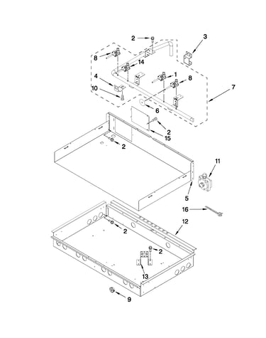 Burner box, gas valves, and switches