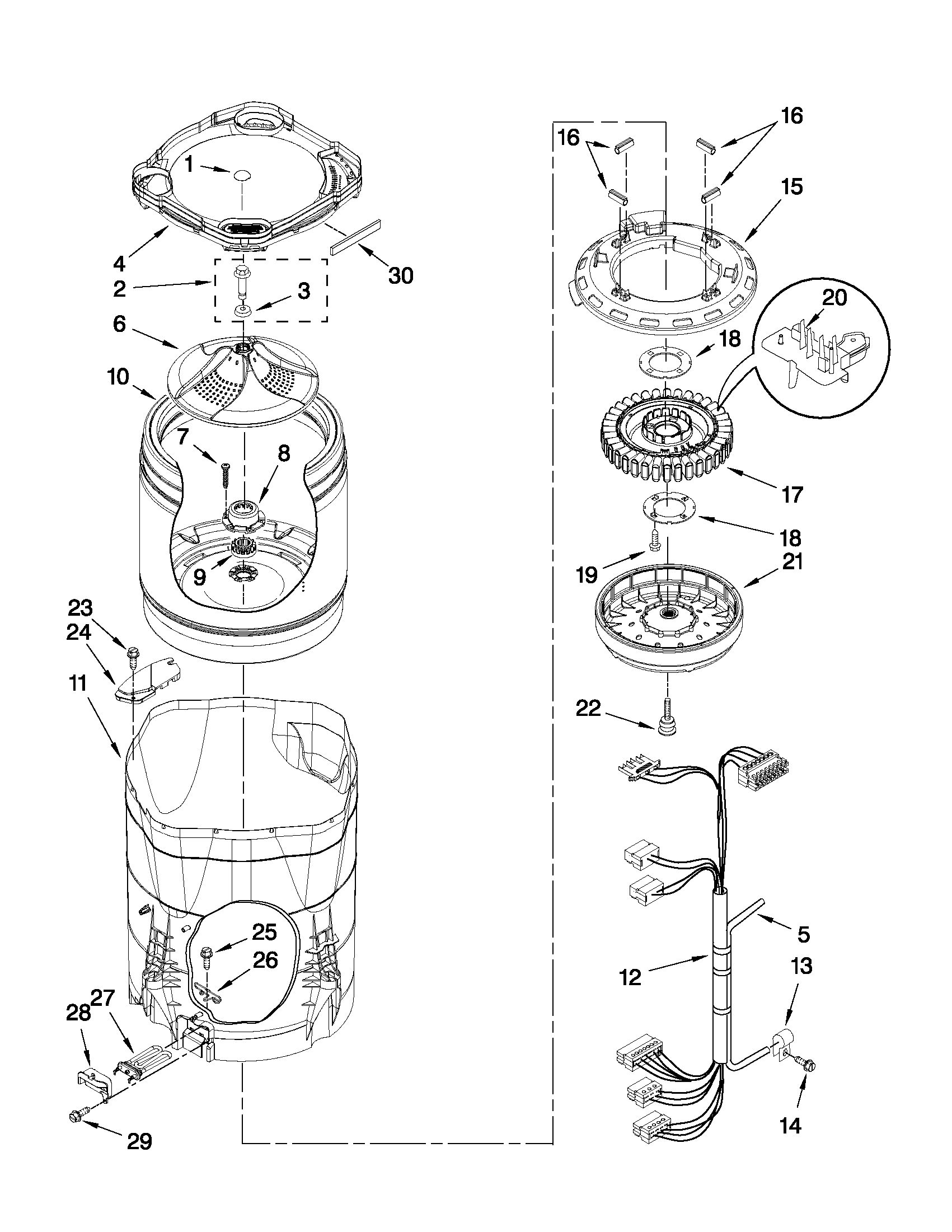 Motor, basket and tub parts