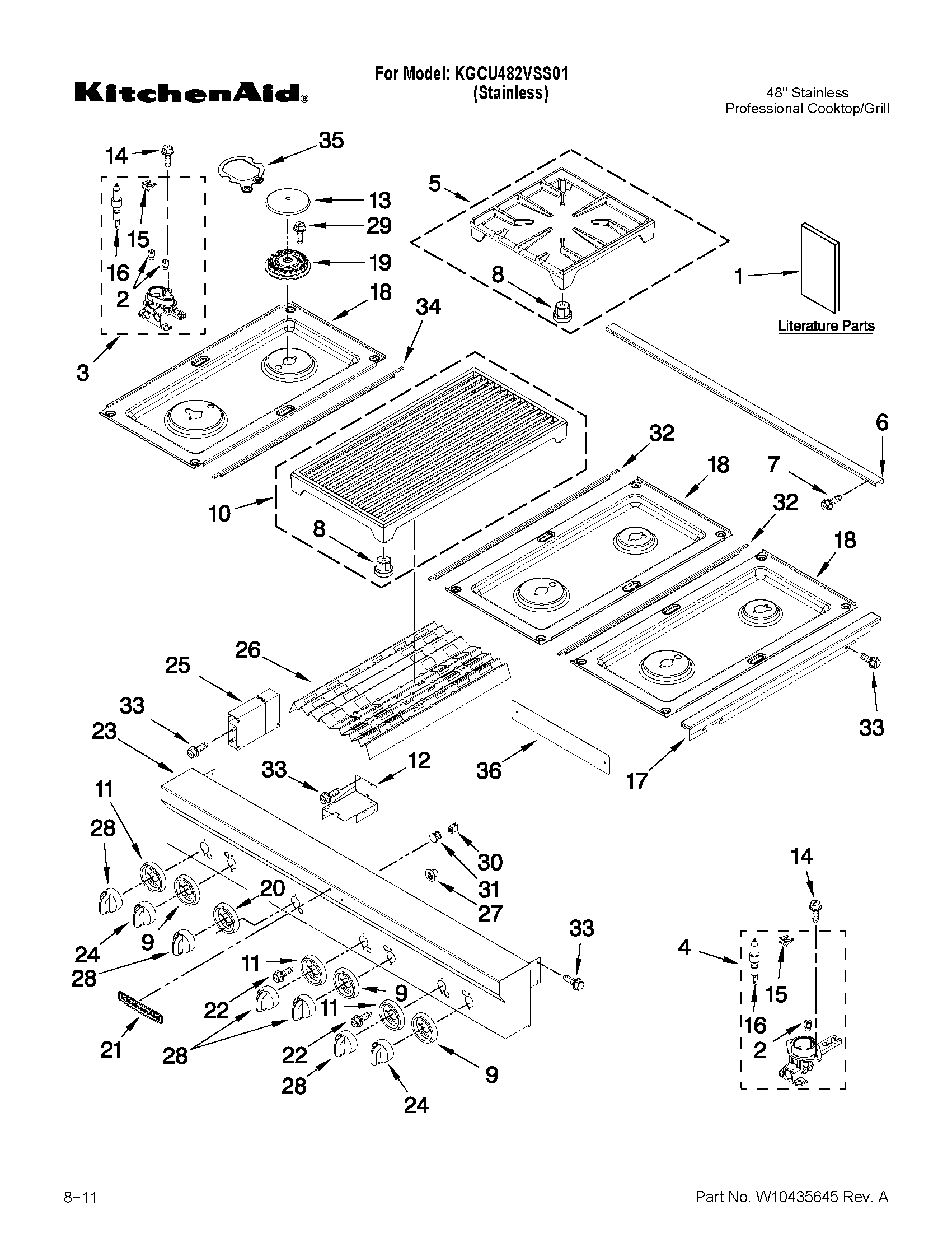 Cooktop, burner and grate parts