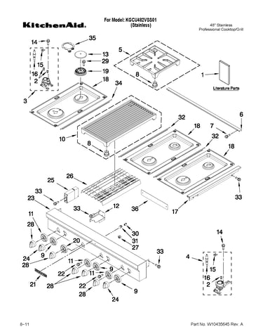 Cooktop, burner and grate parts