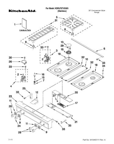 Cooktop, burner and grate parts
