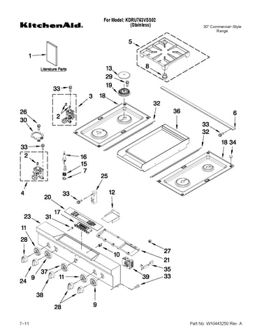 Cooktop, burner and grate parts