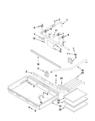 Burner box, gas valves, and switches