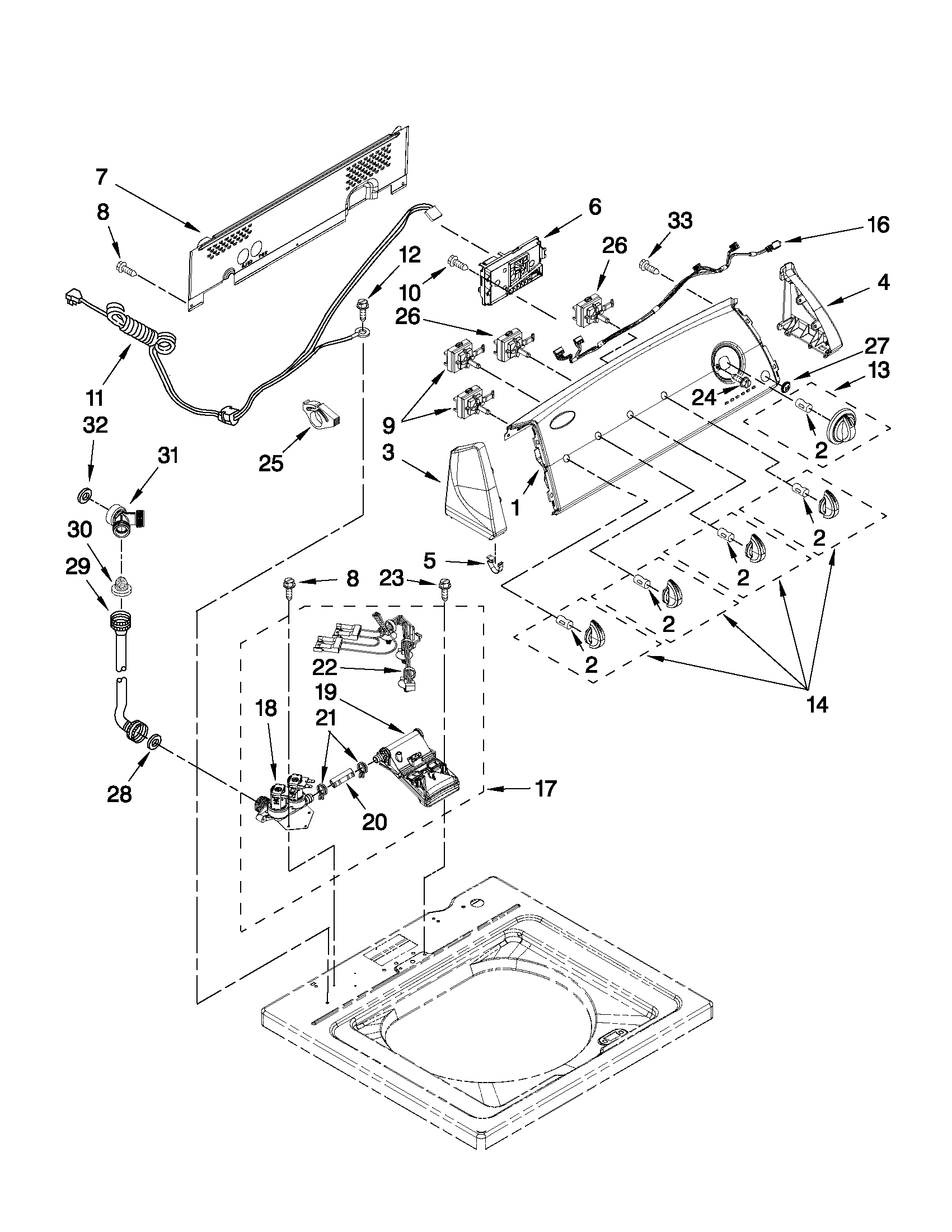 Controls and water inlet parts