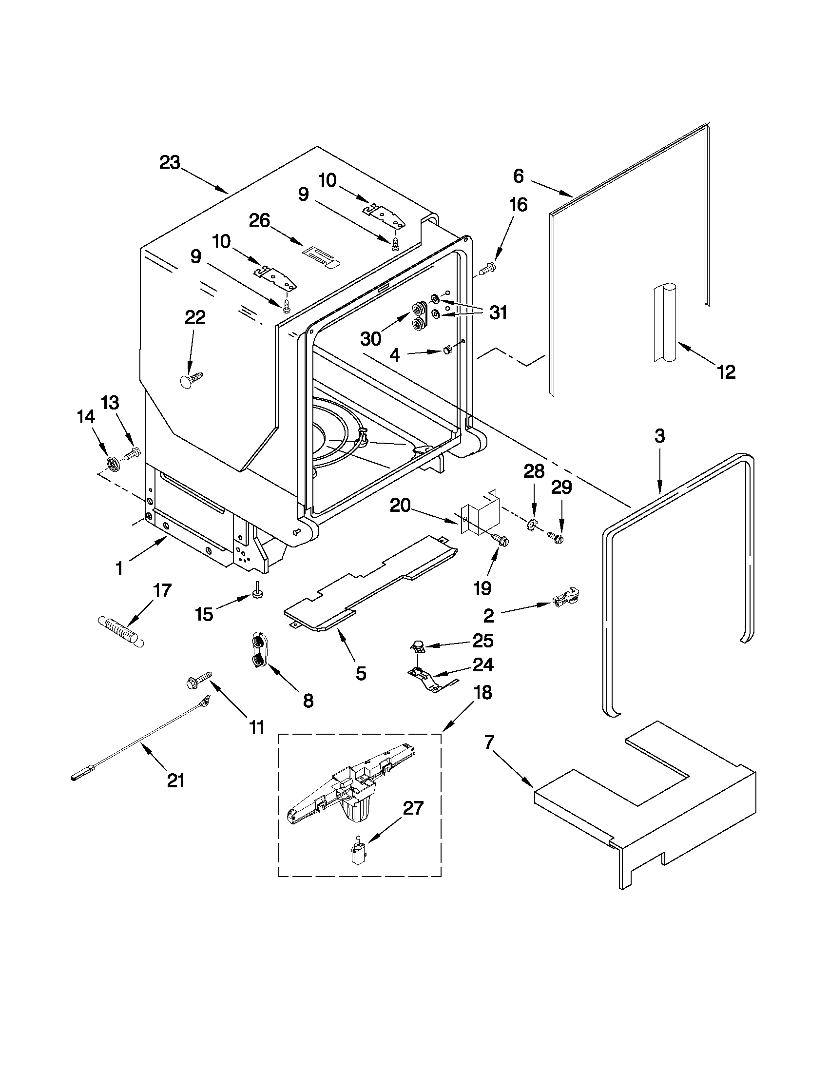 Tub and frame parts