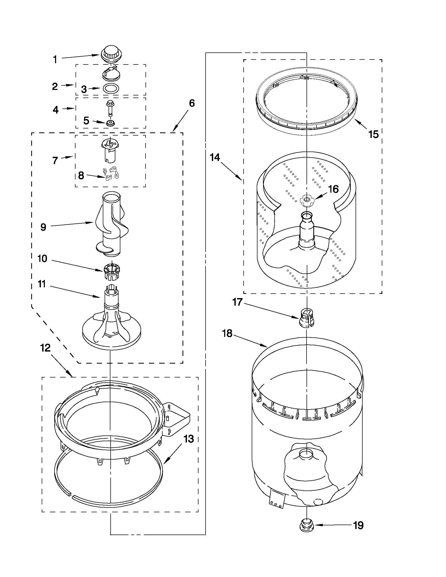 Agitator, basket and tub parts