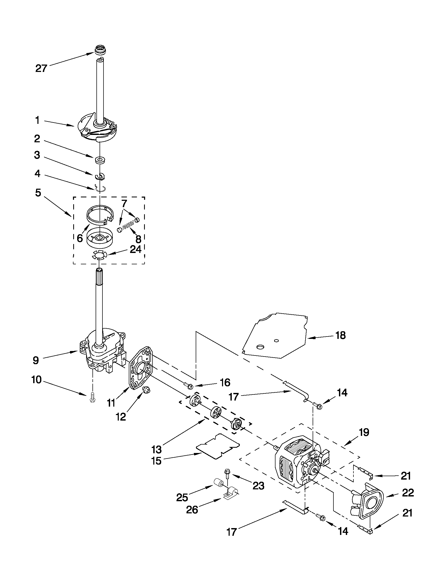 Brake, clutch, gearcase, motor and pump parts