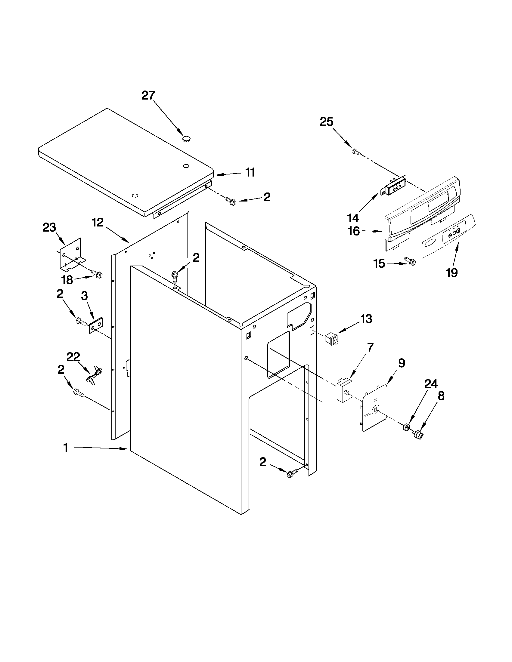 Cabinet and control parts