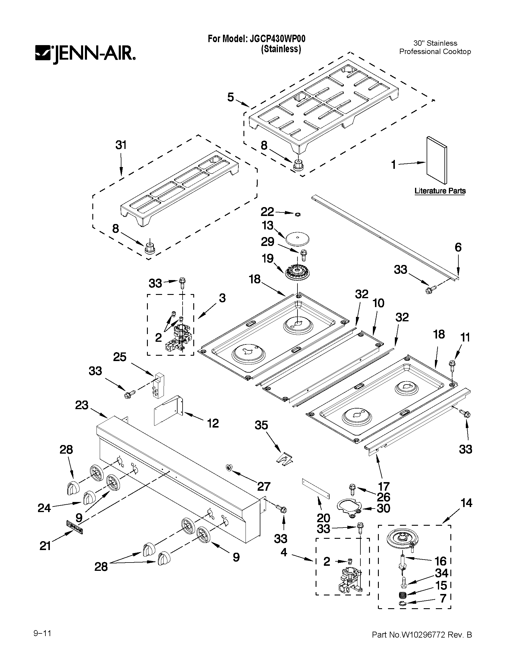 Cooktop, burner and grate parts