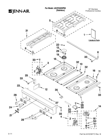 Cooktop, burner and grate parts
