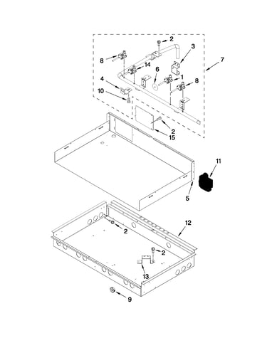 Burner box, gas valves, and switches