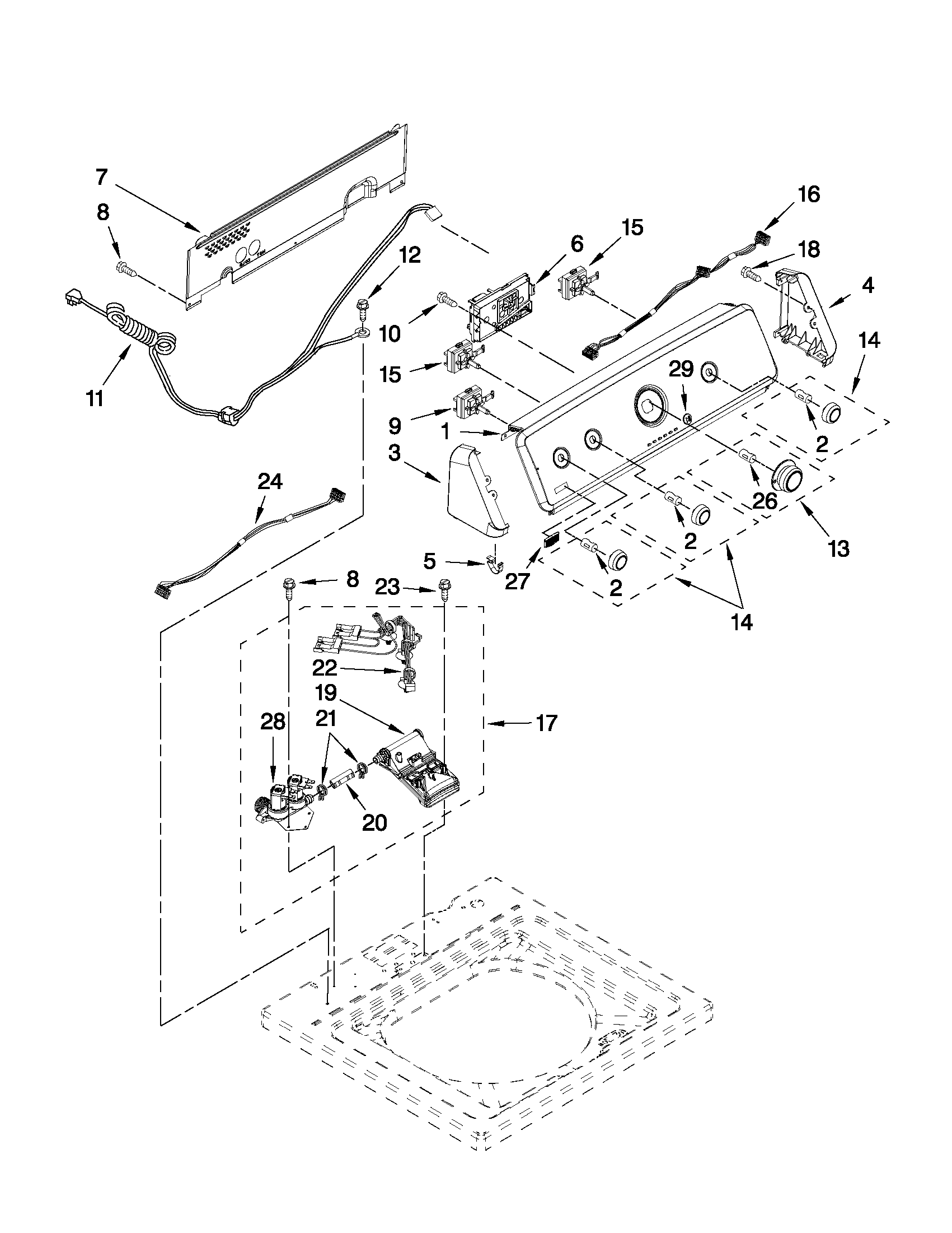 Controls and water inlet parts