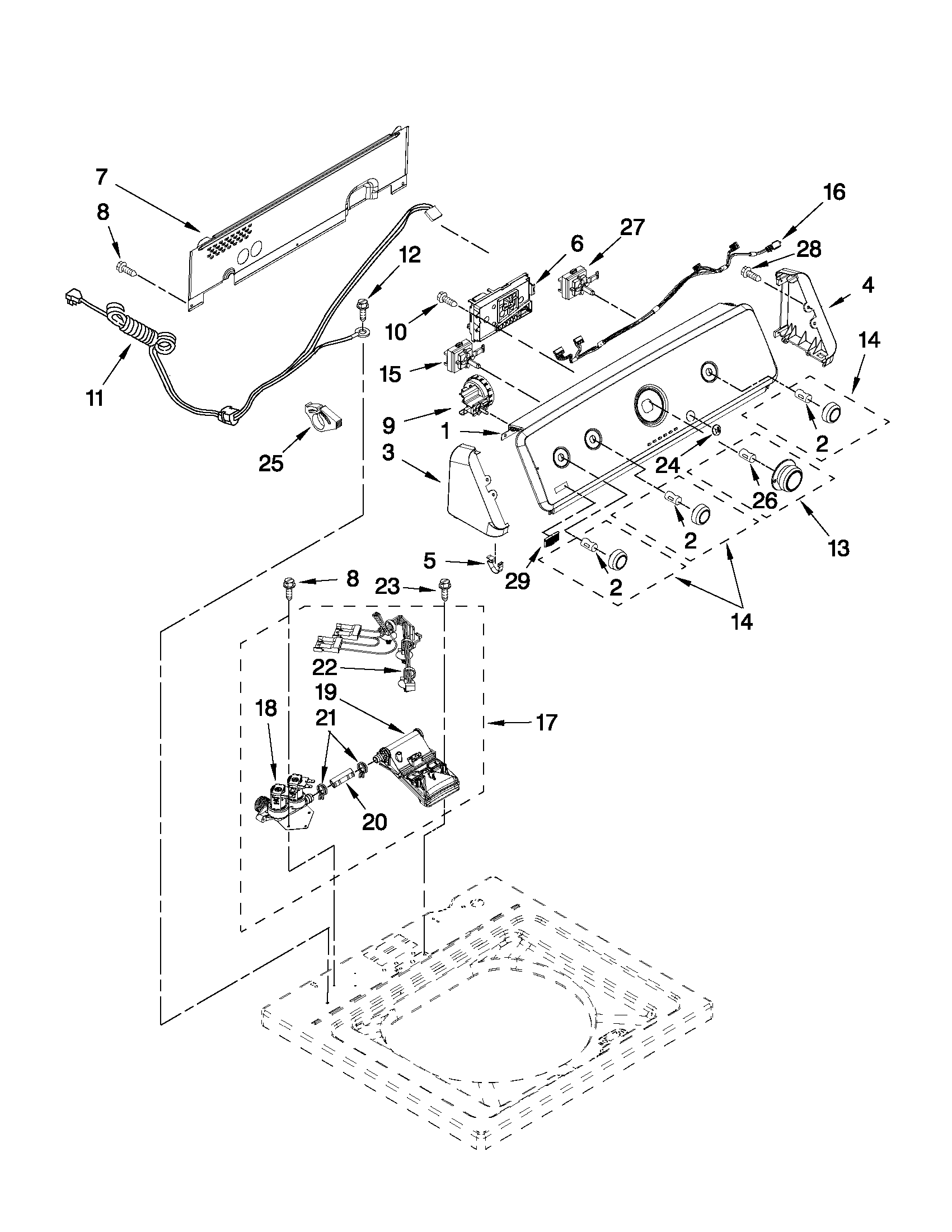Controls and water inlet parts