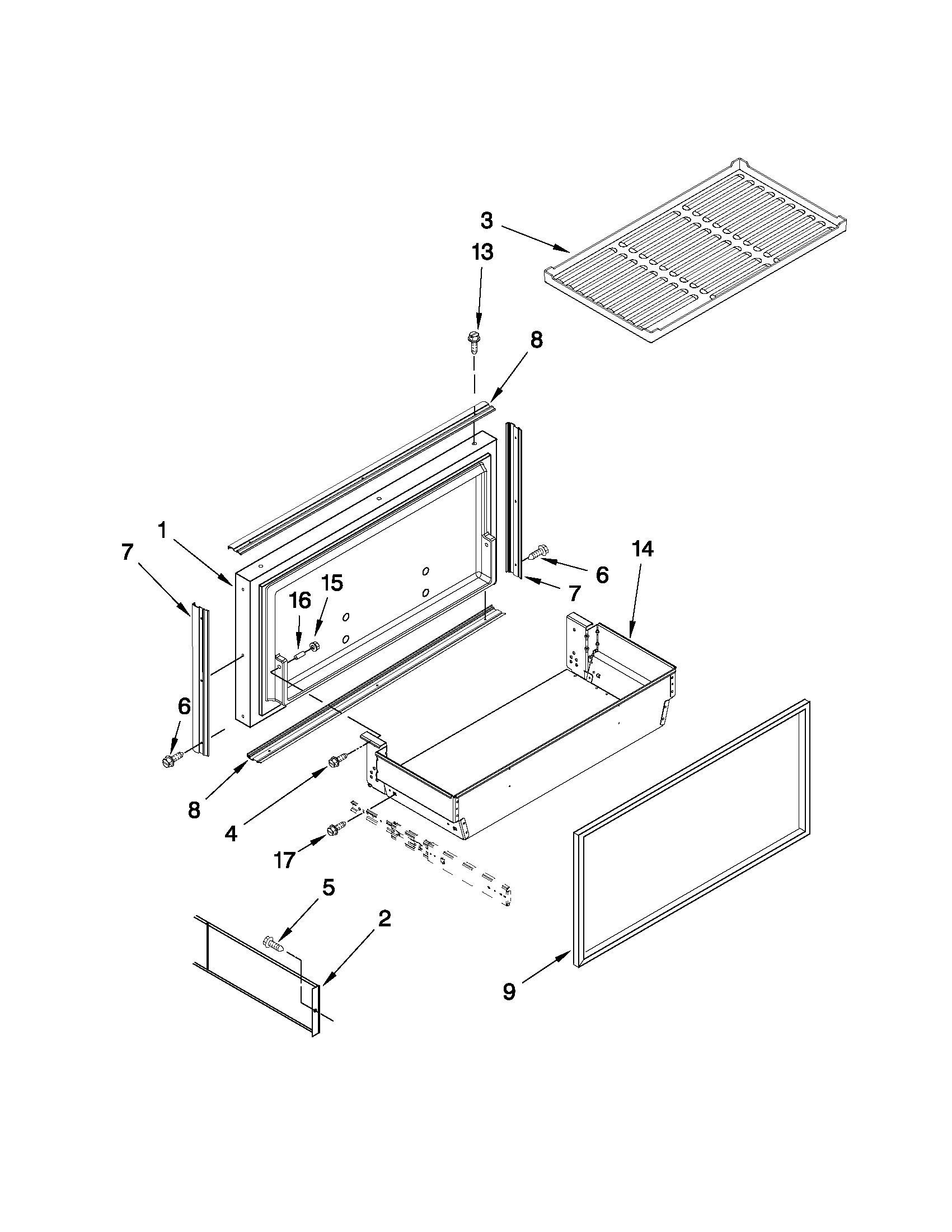 Freezer door and basket parts