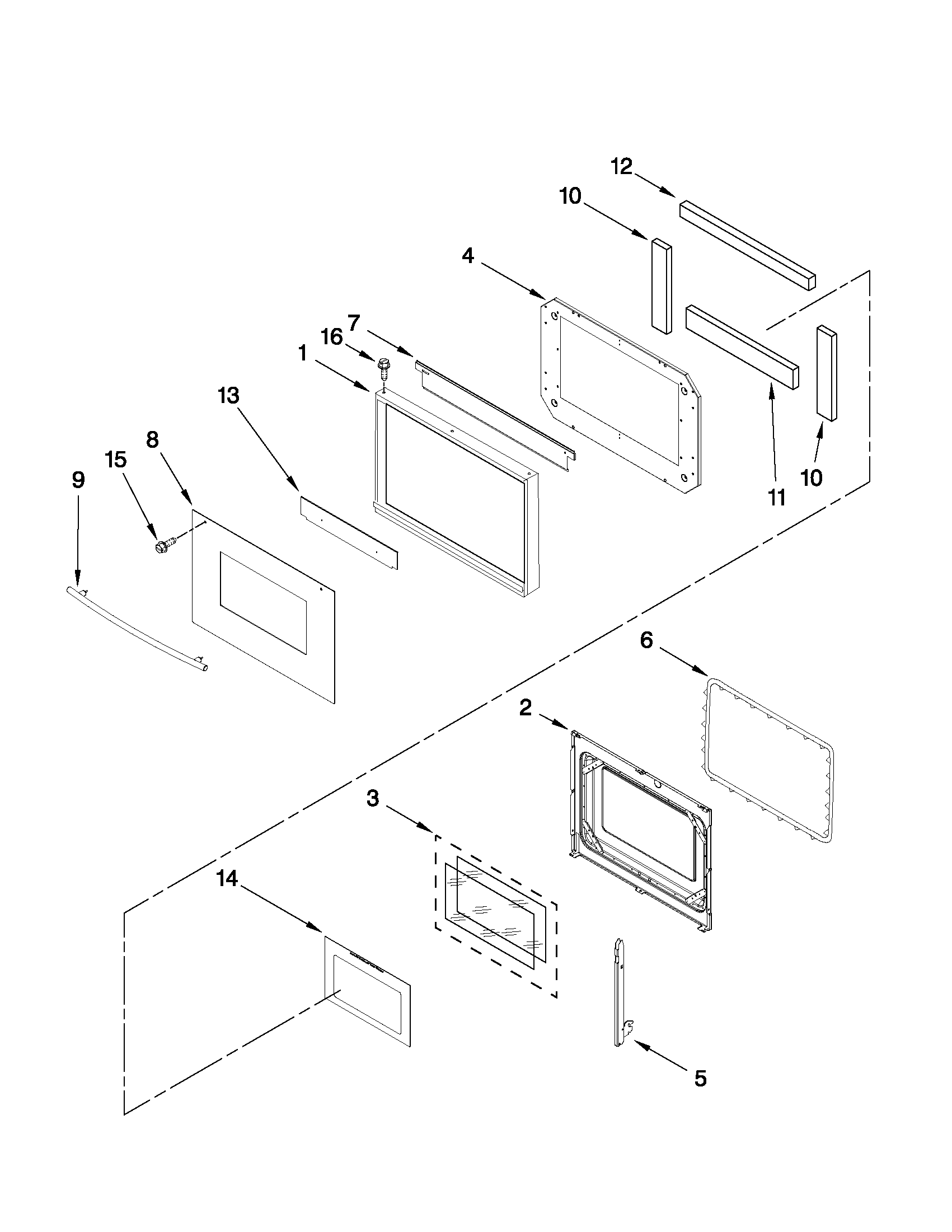 Upper oven door parts