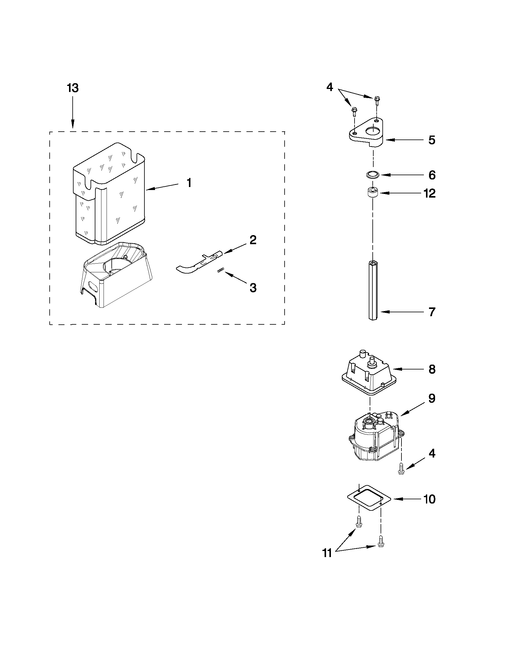 MOTOR AND ICE CONTAINER PARTS