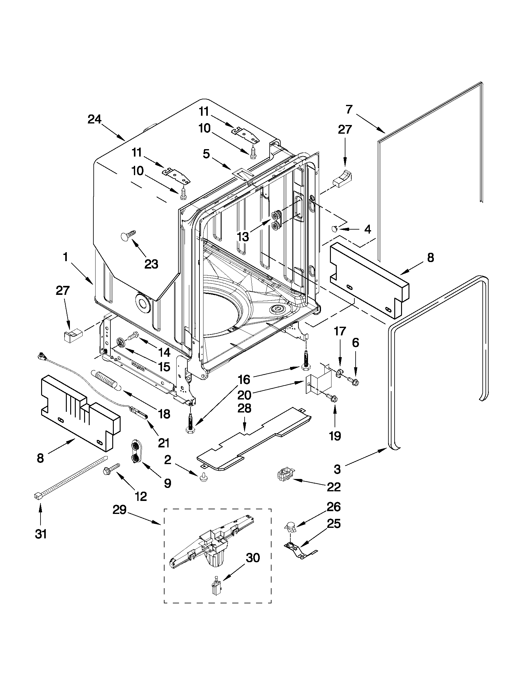 Tub and frame parts