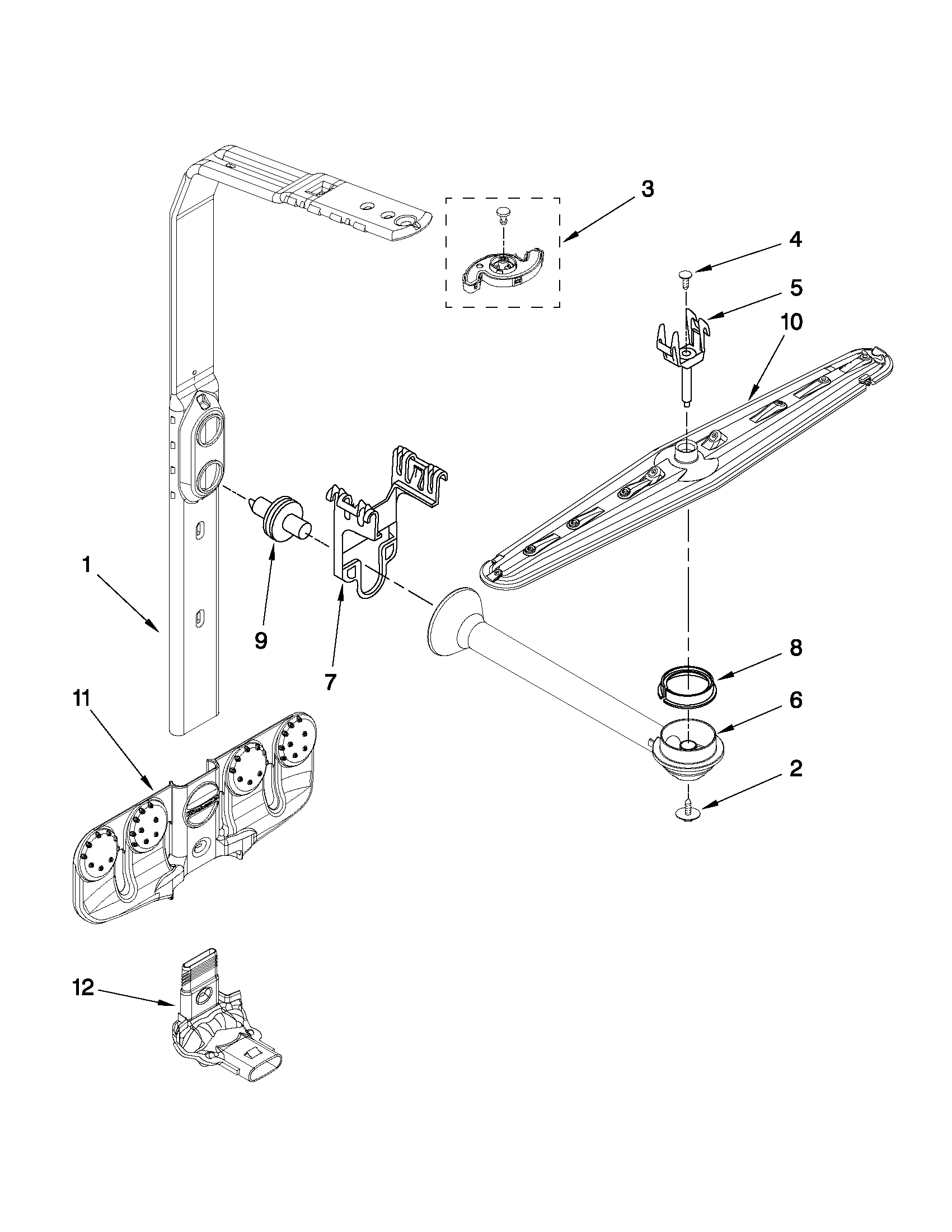 Upper wash and rinse parts