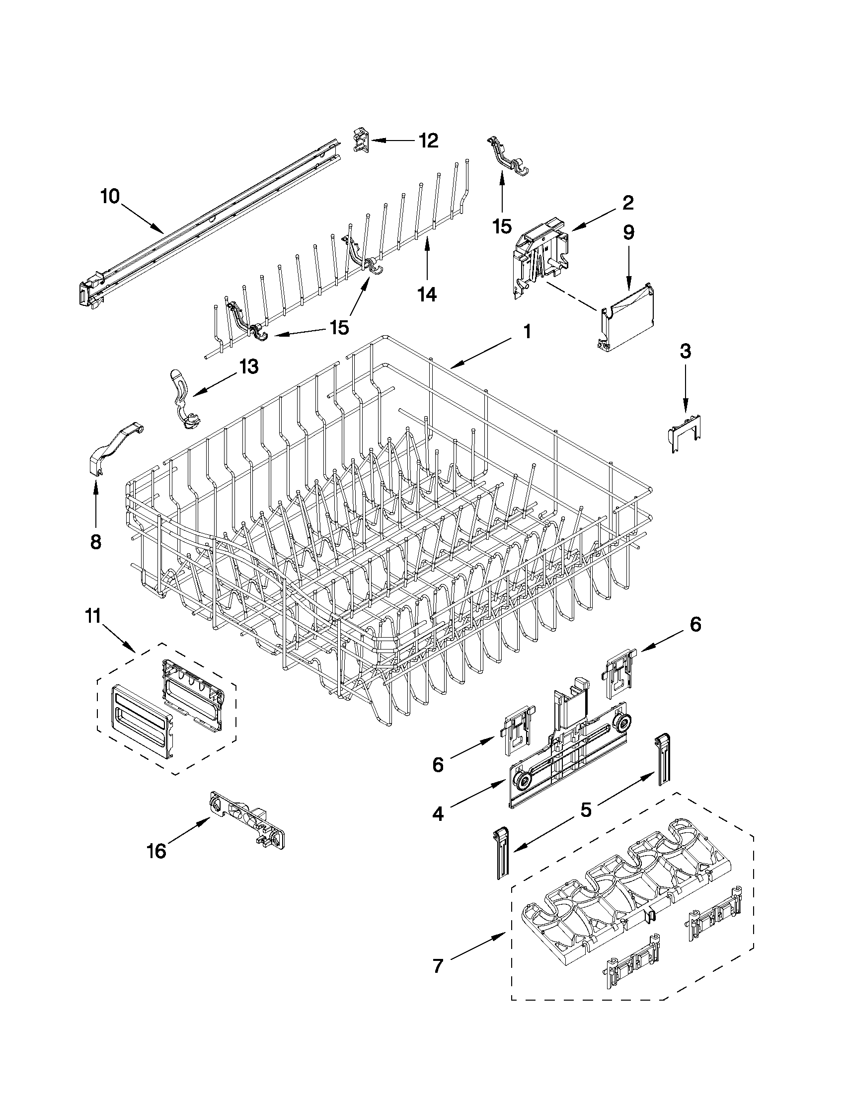 Upper rack and track parts