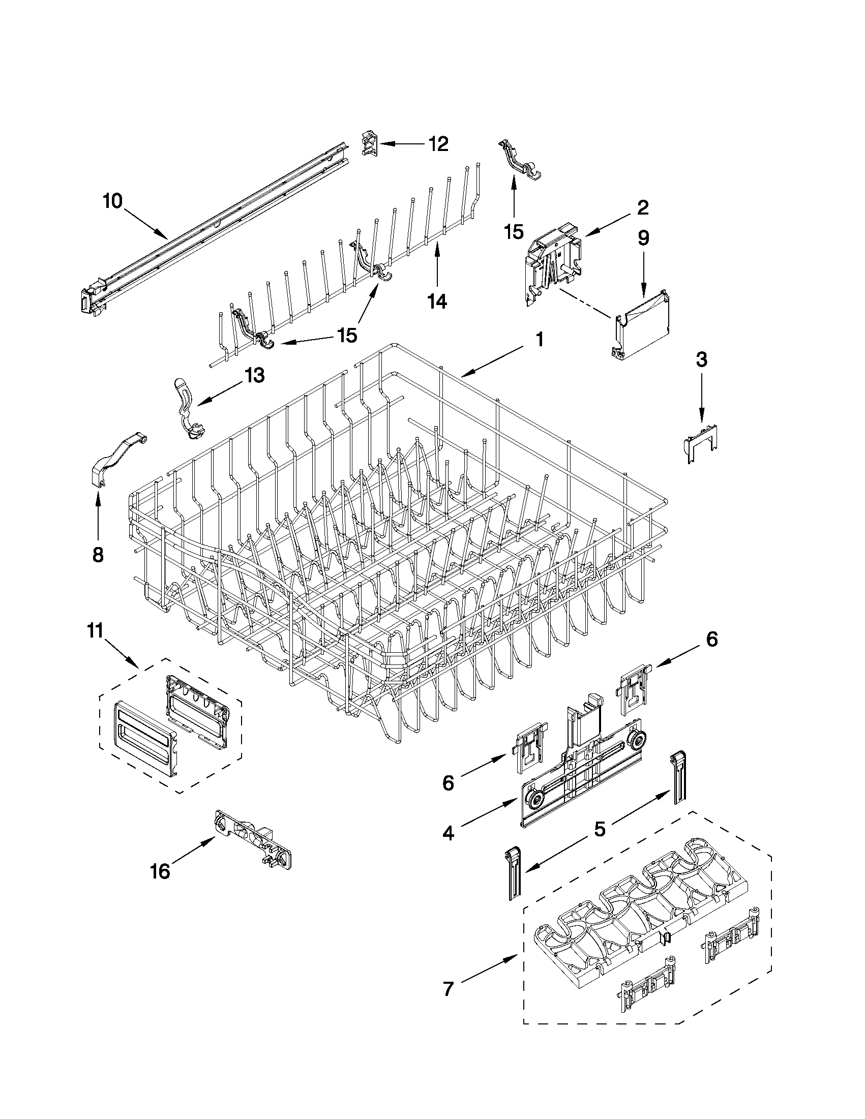 Upper rack and track parts