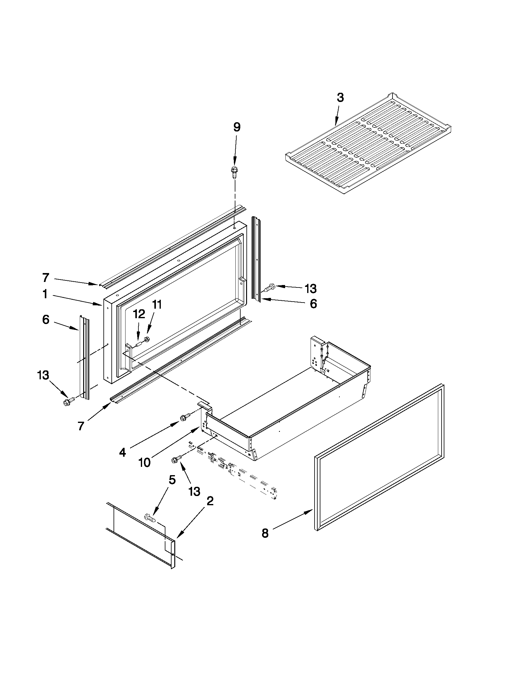 Freezer door and basket parts