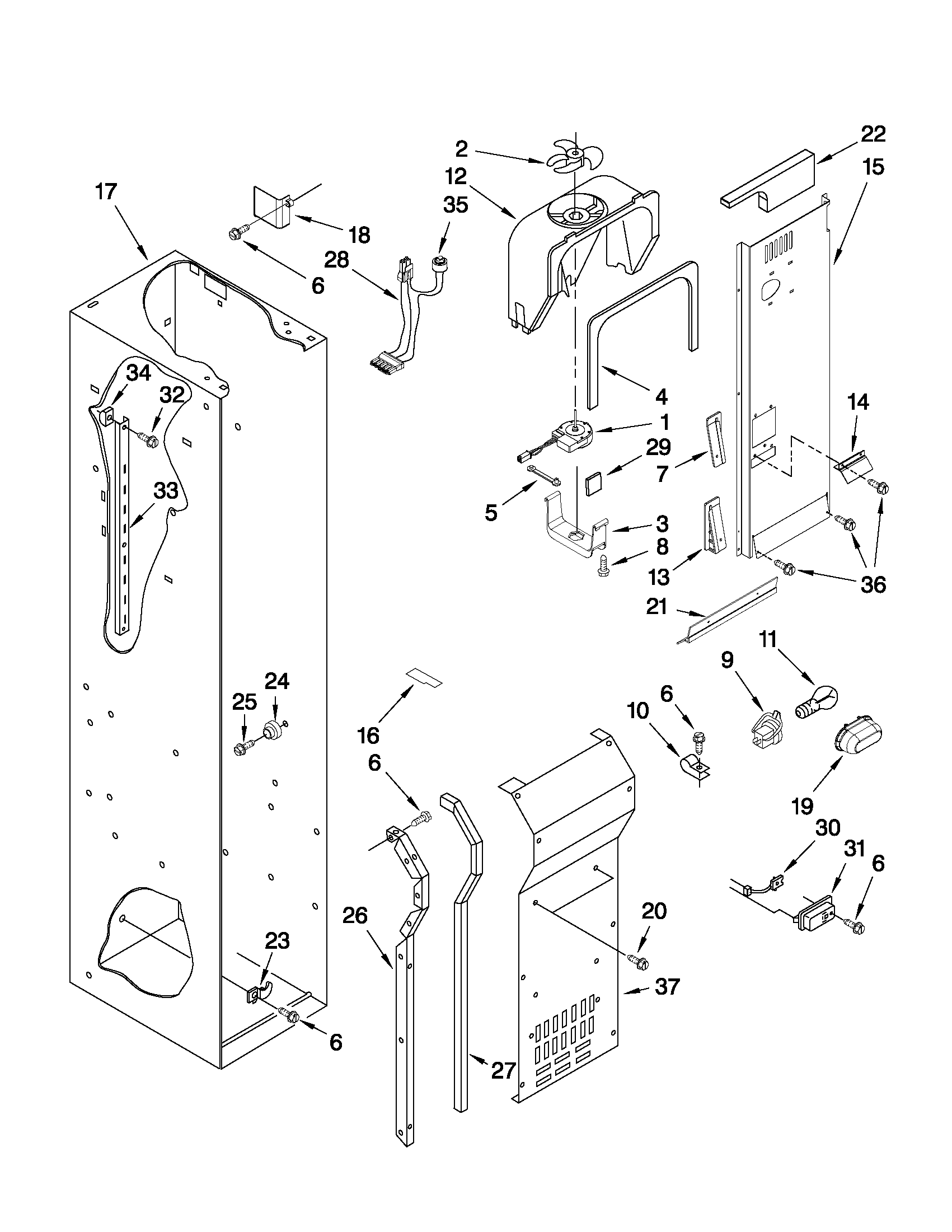 Freezer liner and air flow parts