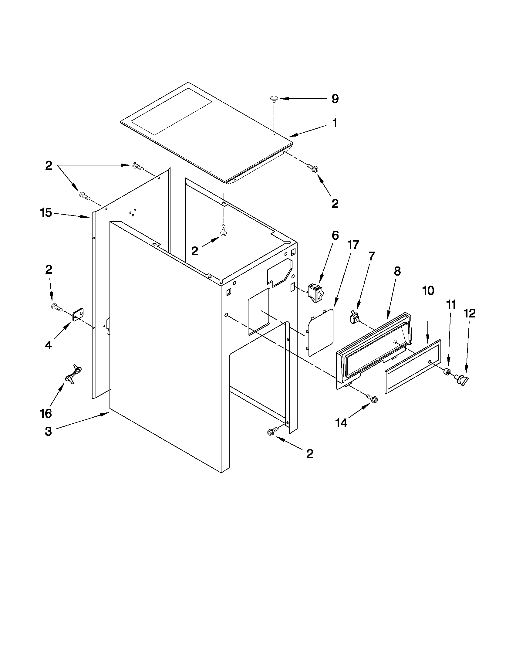 Cabinet and control parts
