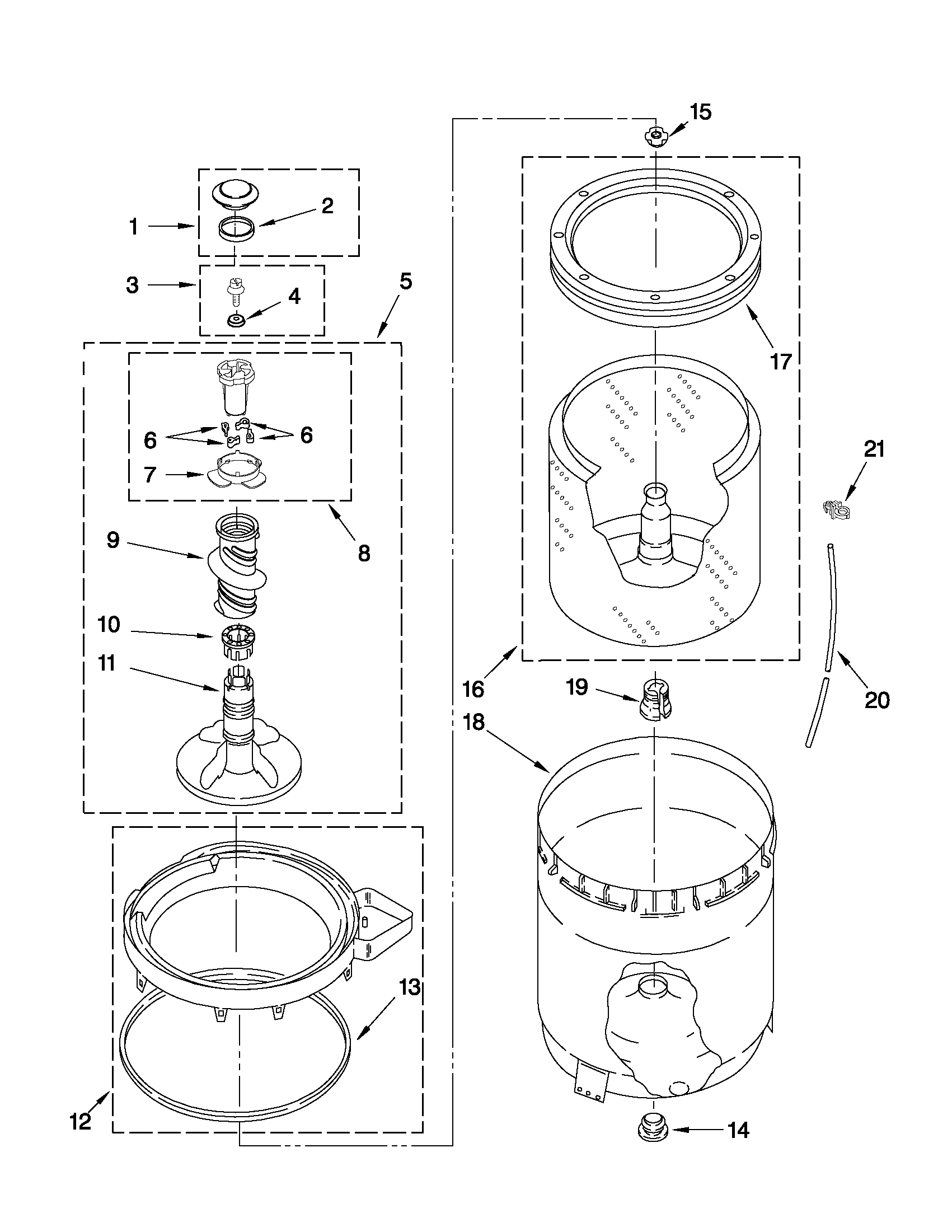 Agitator, basket and tub parts
