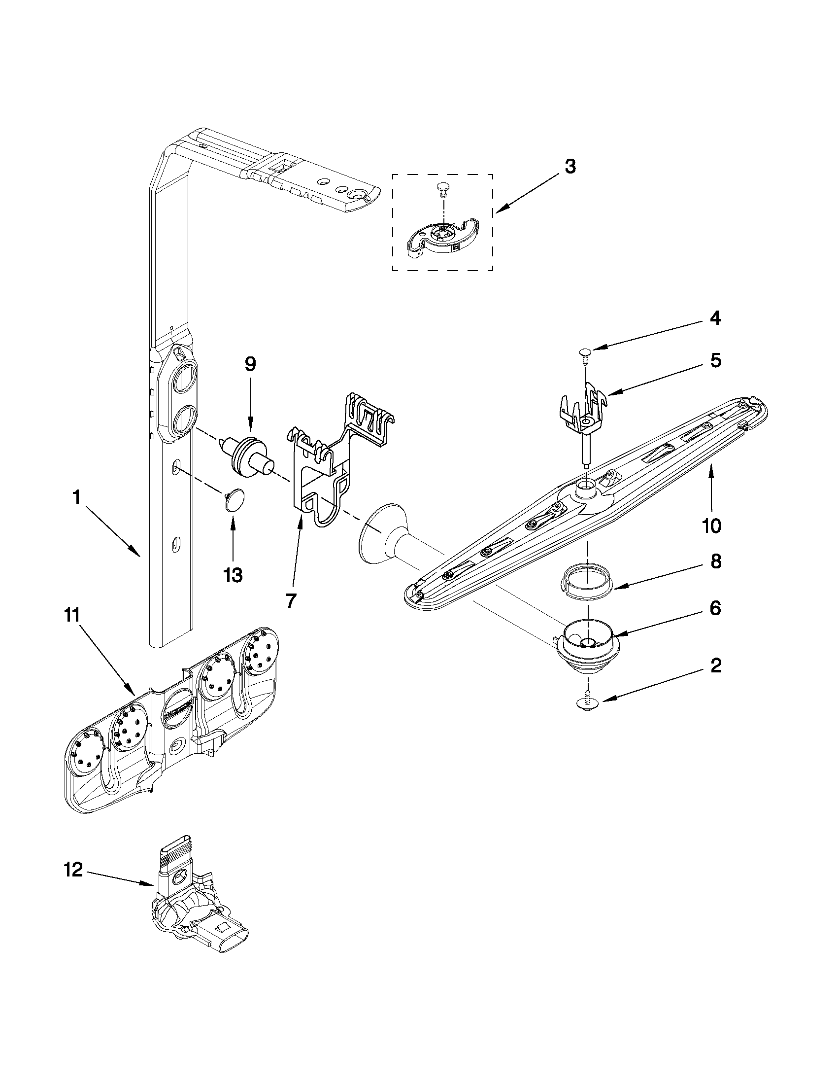 Upper wash and rinse parts