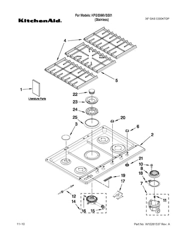 Cooktop, burner and grate parts