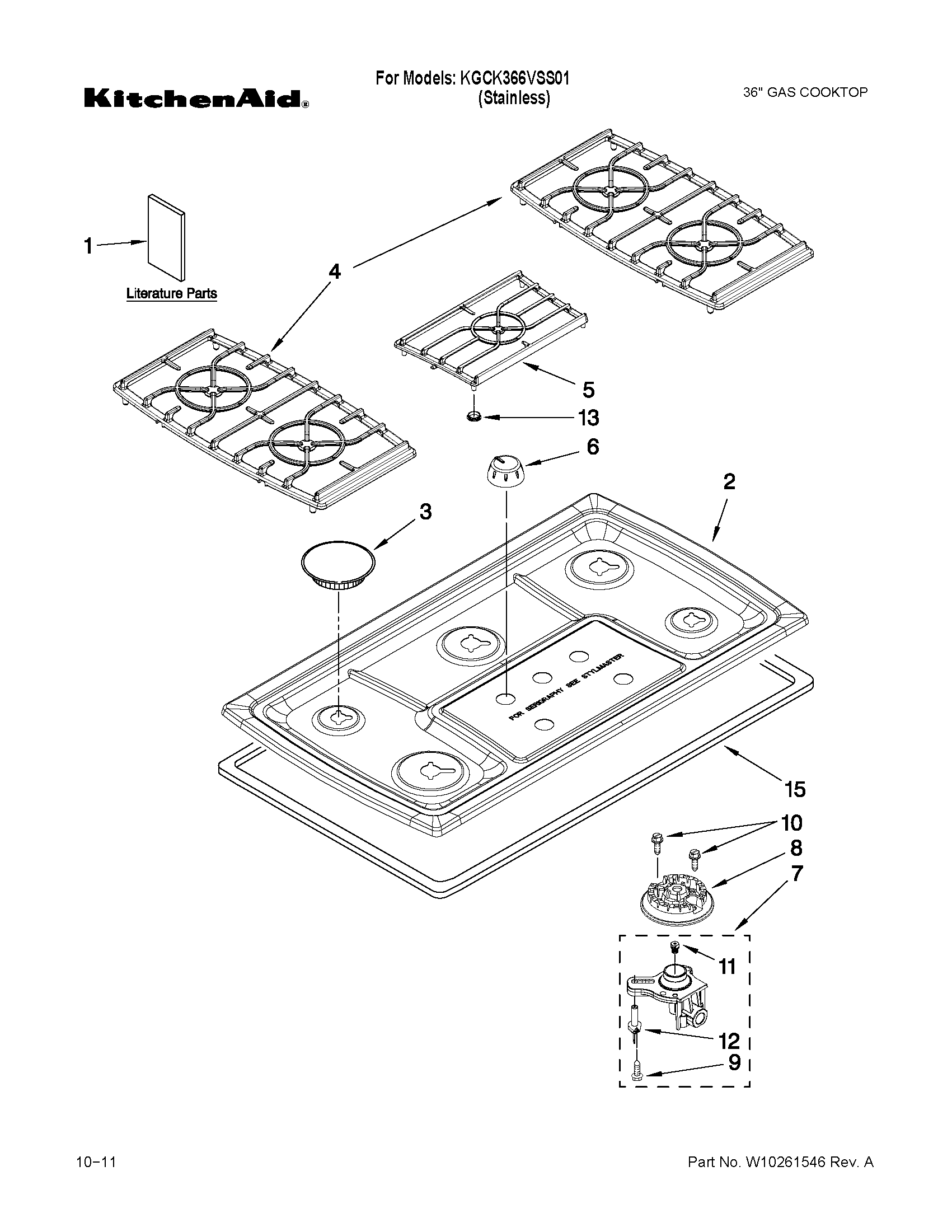 Cooktop, burner and grate parts