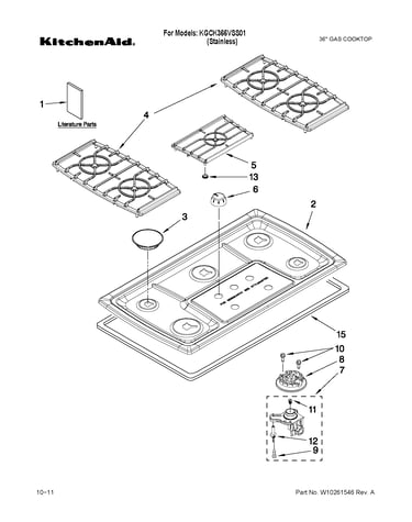 Cooktop, burner and grate parts