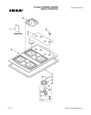 Cooktop, burner and grate parts