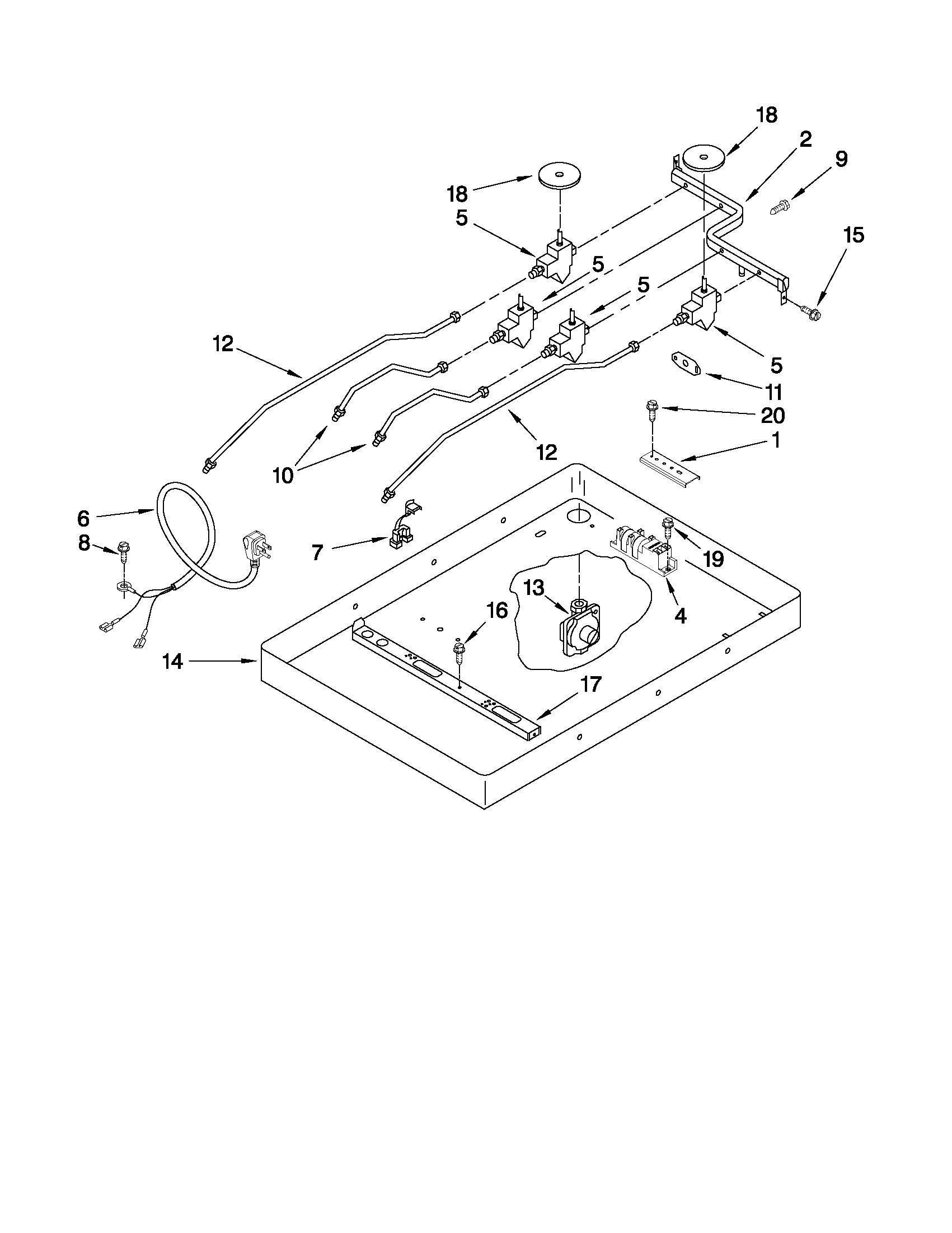 BURNER BOX, GAS VALVES, AND SWITCHES