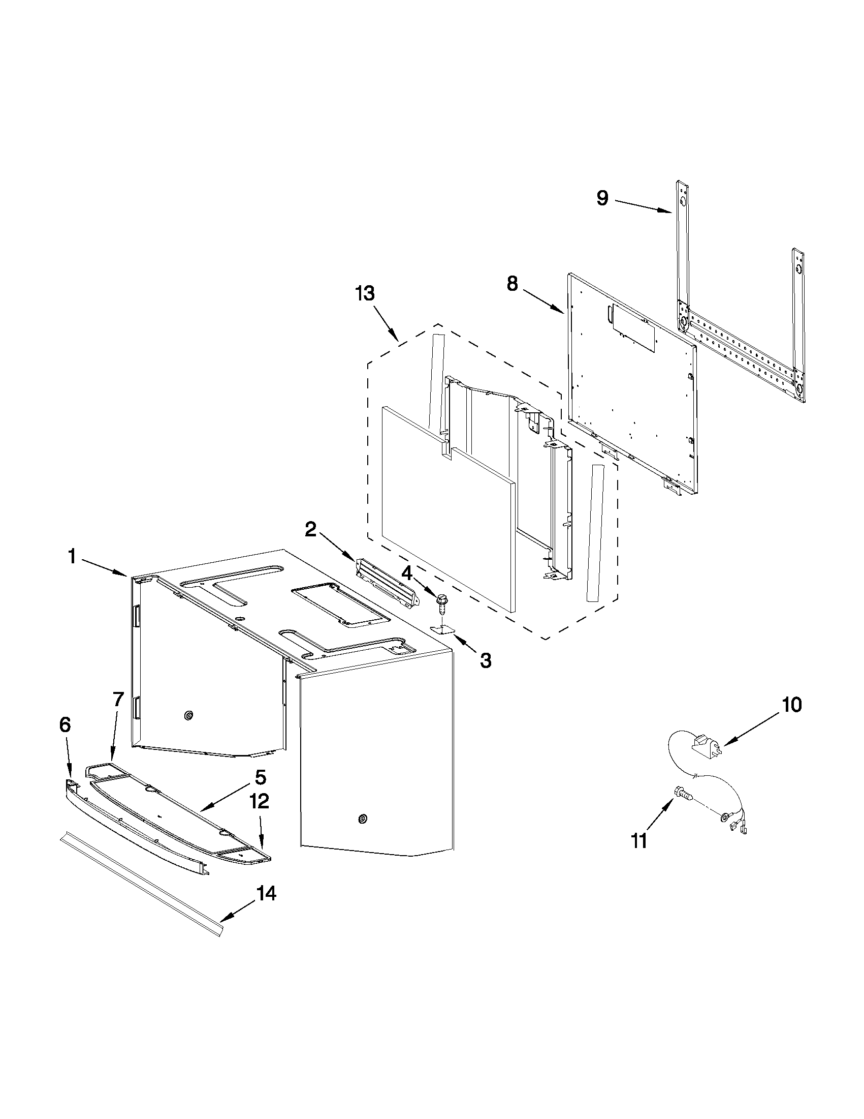 Cabinet and installation parts