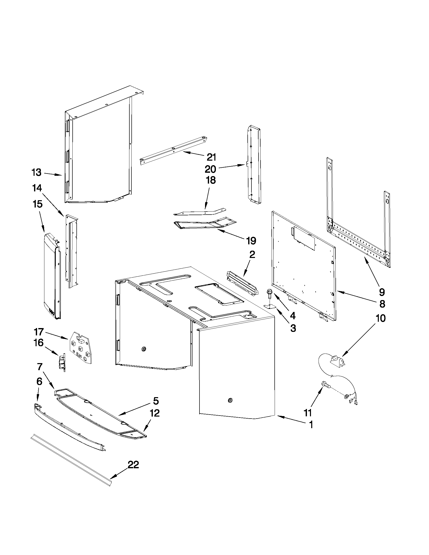 Cabinet and installation parts