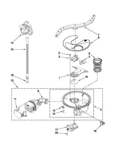 Pump, washarm and motor parts