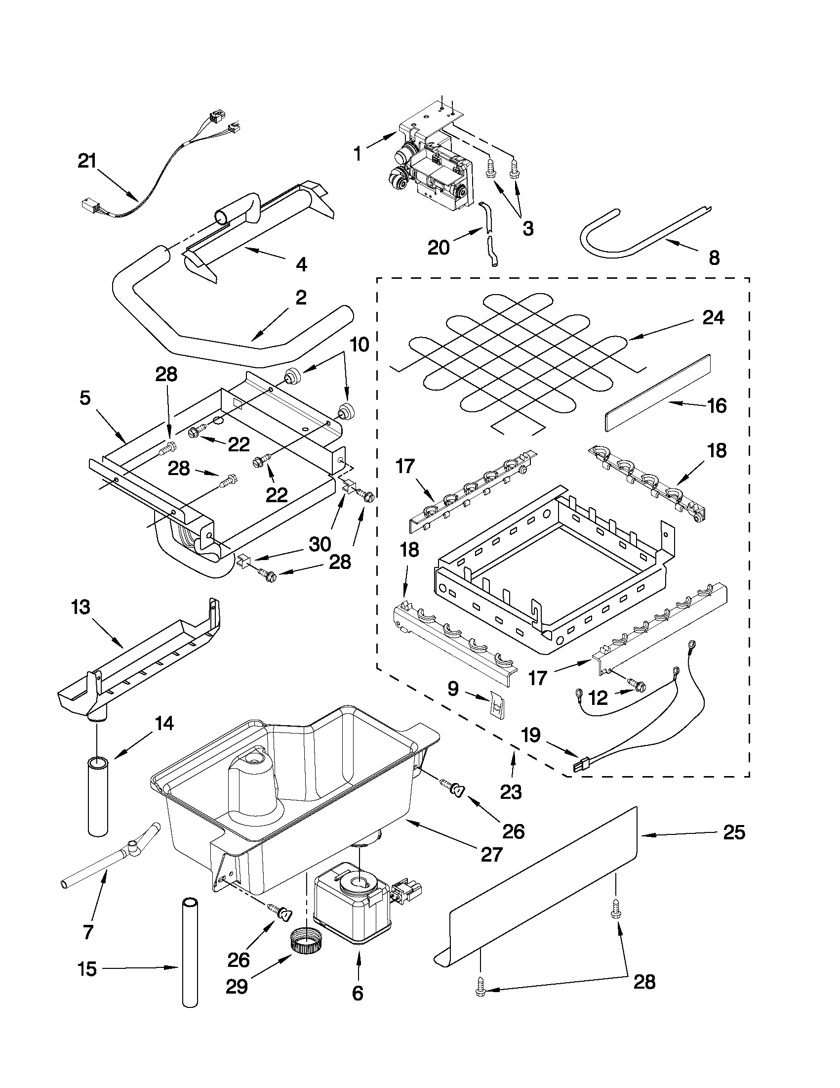 EVAPORATOR, ICE CUTTER GRID AND WATER PARTS