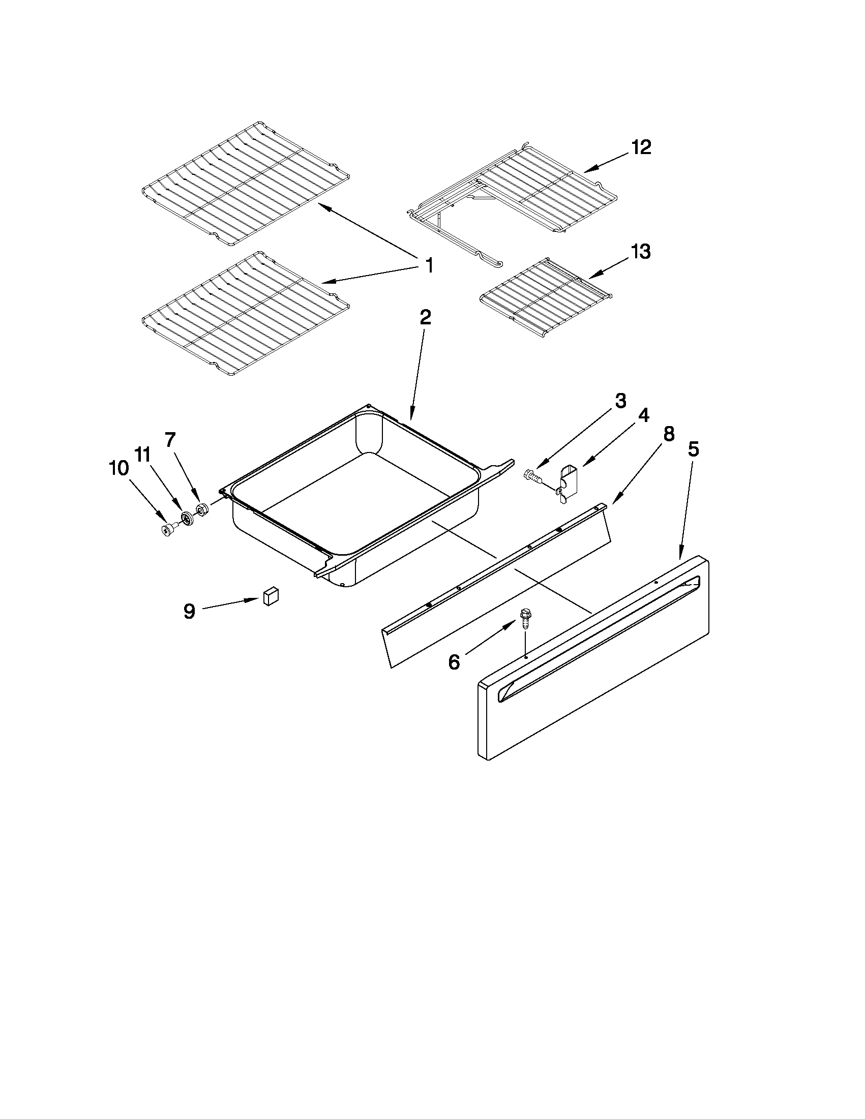 Drawer and rack parts