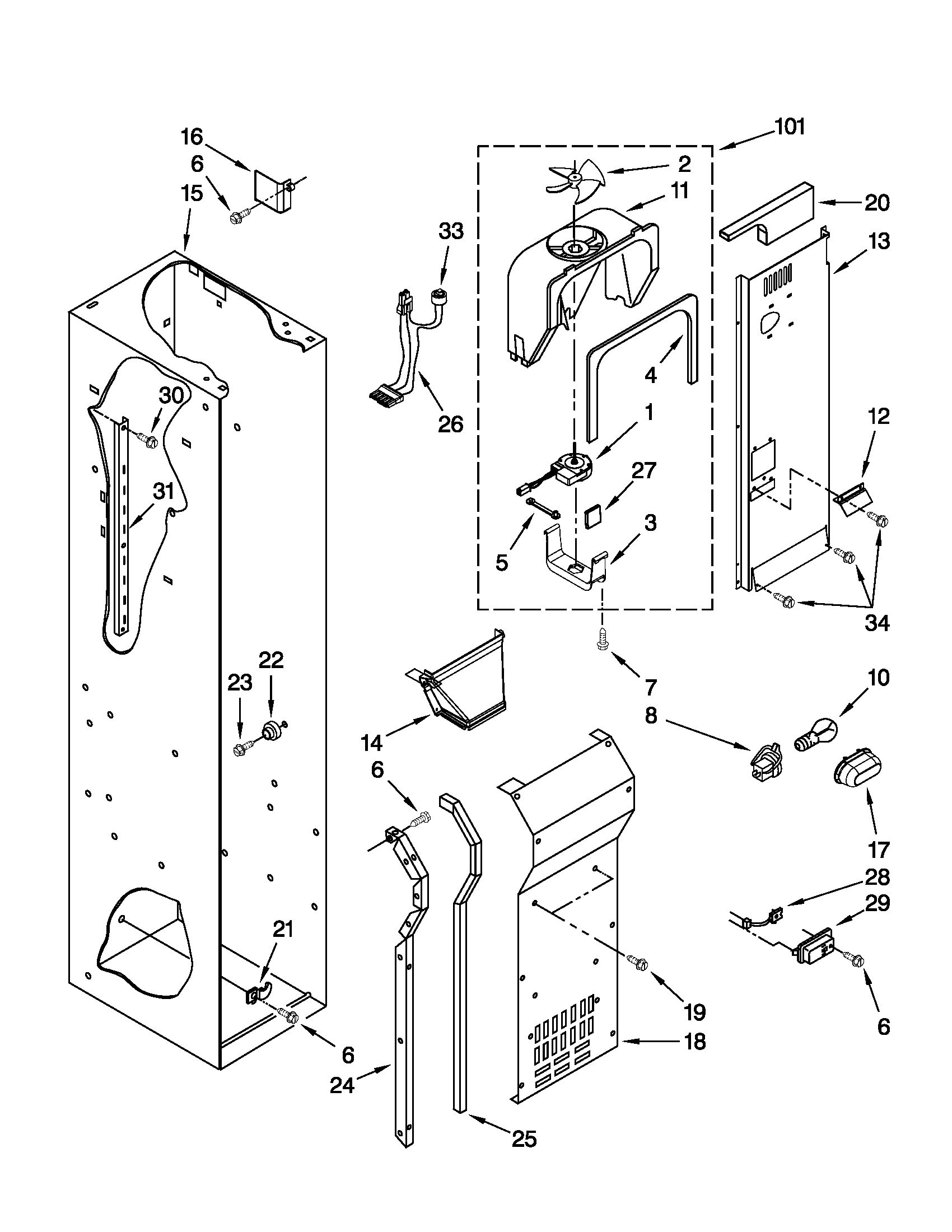 Freezer liner and air flow parts