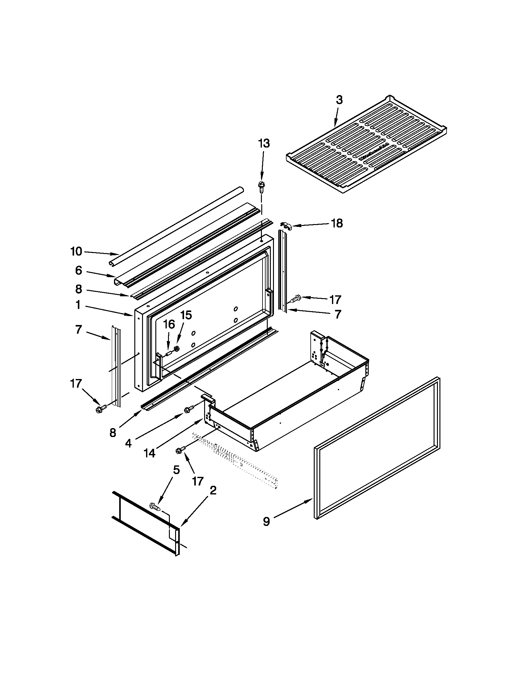 Freezer door and basket parts