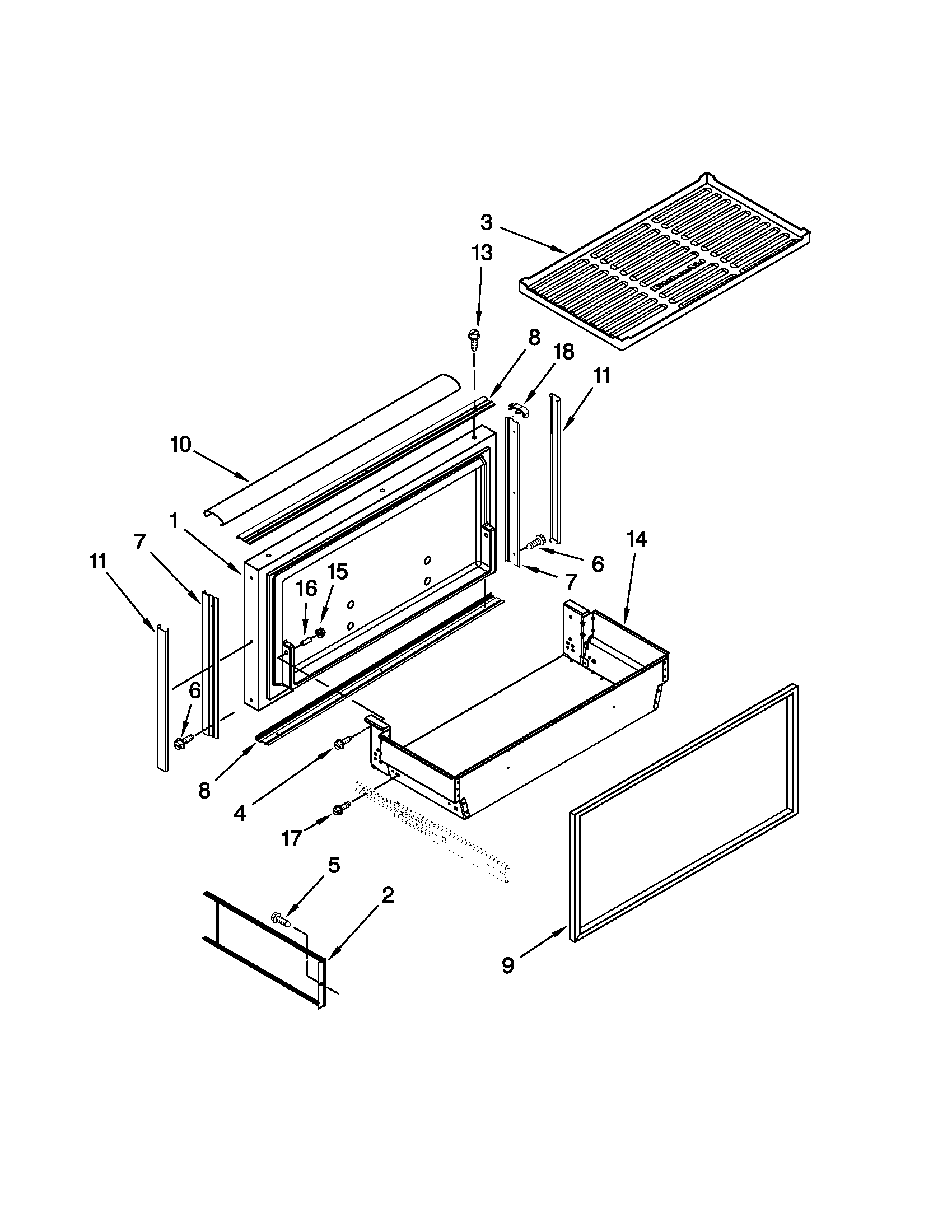 Freezer door and basket parts