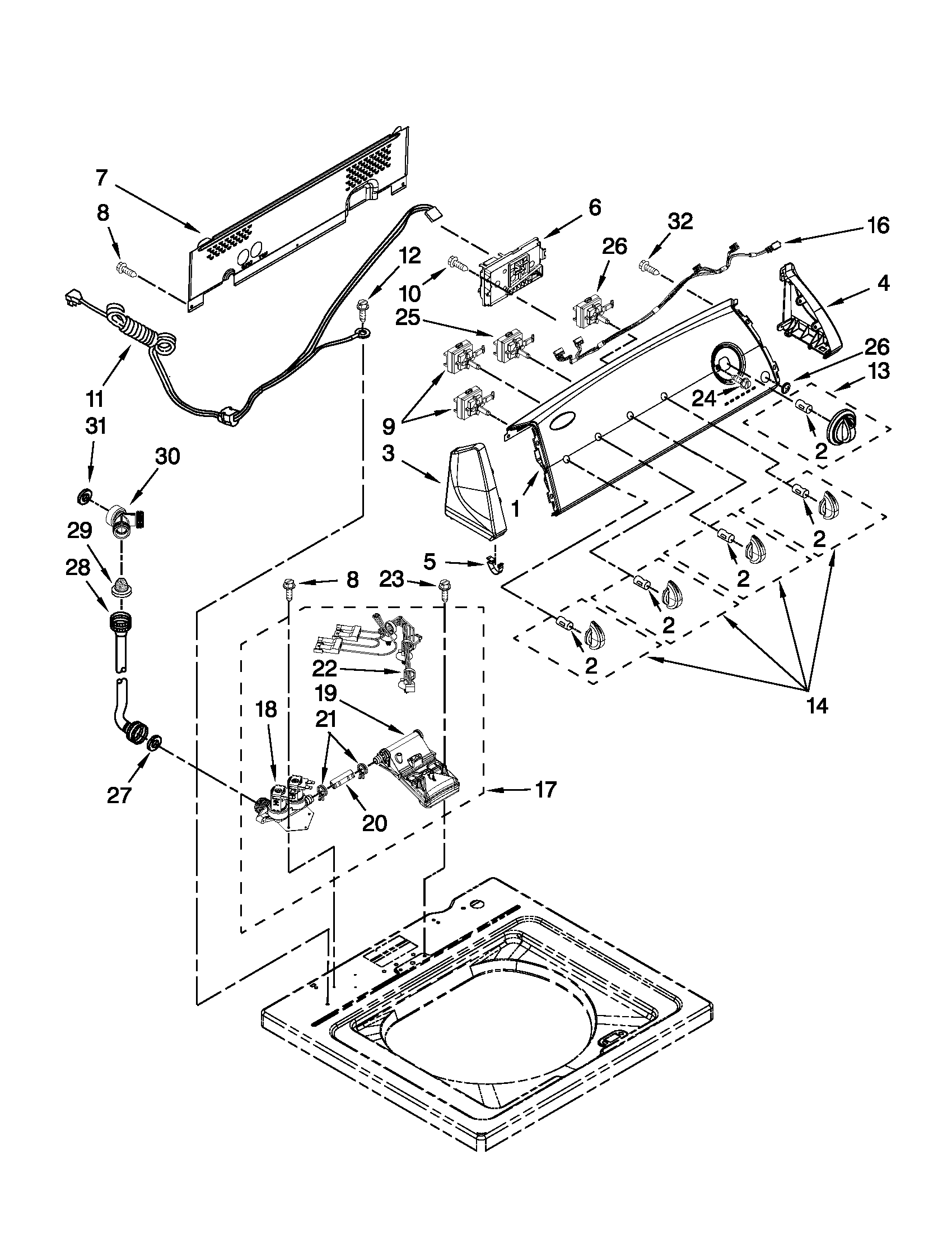 Controls and water inlet parts