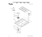 Whirlpool W5CG3024XS01 cooktop, burner and grate parts diagram