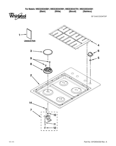 Cooktop, burner and grate parts