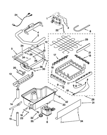 Evaporator, ice cutter grid and water parts