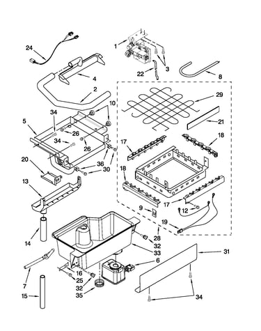 Evaporator, ice cutter grid and water parts