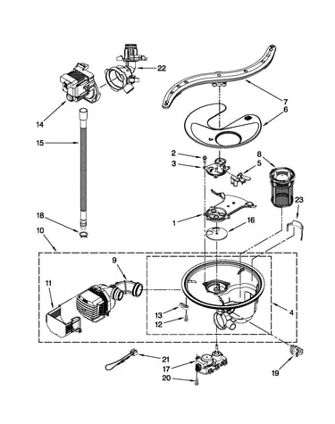 Pump, washarm and motor parts