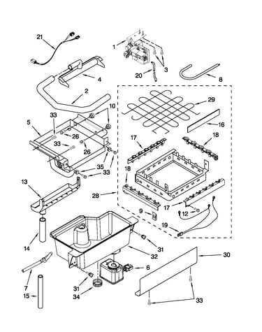 Evaporator, ice cutter grid and water parts